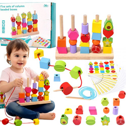 DREWNIANA UKŁADANKA KLOCKI SORTER KORALIKI ZESTAW DO NAWLEKANIA 25 el.