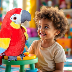 GADAJĄCA PAPUGA ARA ZABAWKA PLUSZOWA MÓWI POWTARZA INTERAKTYWNA MASKOTKA