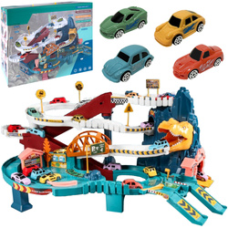 Kolejka Tor Wyścigowy Parking Dinozaur 4 Auta Elektryczna Z Winda Tunel XXL