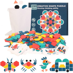 DREWNIANE KLOCKI UKŁADANKA MONTESSORI DLA DZIECI KREATYWNE KSZTAŁTY PUZZLE