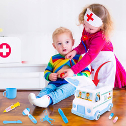 ZESTAW LEKARSKI AMBULANS AUTO KARETKA ZABAWKA DLA DZIECI Z LALKĄ I NOSZAMI