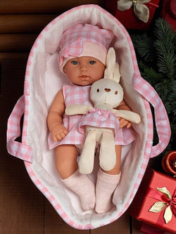 LALKA BOBAS NIEMOWLAK W SUKIENCE NOSIDEŁKU Z MASKOTKA KRÓLIK NA PREZENT