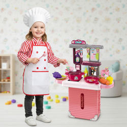 KUCHNIA DLA DZIECI KOMPLET Z GARNKAMI RÓŻOWA ZABAWKOWA WALIZKA 35 DODATKÓW