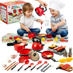 ZESTAW KUCHENNY KUCHNIA GARNKI CZAINIK SZTUĆCE AKCESORIA KUCHENNE CZERWONE