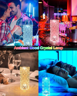 KRYSZTAŁOWA LAMPKA NOCNA LED NA USB AKUMULATOR PILOT DOTYK PROJEKTOR 12 KOL