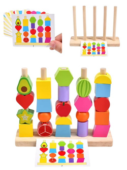 DREWNIANA UKŁADANKA KLOCKI SORTER KORALIKI ZESTAW DO NAWLEKANIA 25 el.