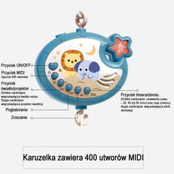 DZIECIĘCA KARUZELA DO ŁÓŻECZKA KARUZELKA Z PROJEKTOR LED POZYTYWKA NA PILOT