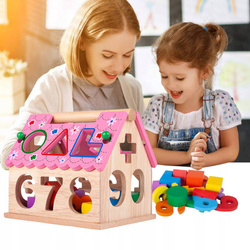 UKŁADANKA SORTER DOMEK EDUKACYJNY LICZBY I KSZTAŁTY DREWNIANY