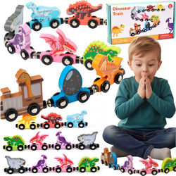 Kolejka Drewniana DINO Pociąg na Magnes DINOZAURY Wagony Zestaw dla Dzieci