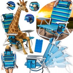 Składany leżak krzesło plażowe ogrodowe turystyczne z poduszką i szelkami