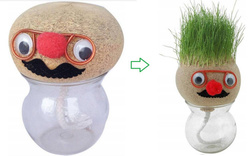 TRAWEK BUZIA FIGURKA GŁOWA DO PODLEWANIA Z ROŚLINĄ TRAWA OZDONA DO HODOWLA