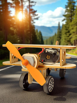 DREWNIANY SAMOLOT MODEL DO SKŁADANIA NA BATERIE SILNIK ZABAWKA DLA DZIECI
