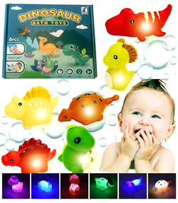 ŚWIECĄCE DINOZAURY ZABAWKI DO KĄPIELI WODY WANNY DLA DZIECI PŁYWAJĄCE 6szt