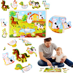 ZABAWKA INTERAKTYWNA KLOCKI DREWNIANE EDUKACYJNE DLA DZIECI PUZZLE FARMA