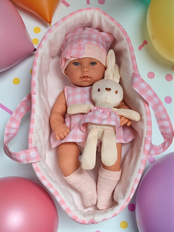LALKA BOBAS NIEMOWLAK W SUKIENCE NOSIDEŁKU Z MASKOTKA KRÓLIK NA PREZENT