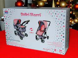 WÓZEK GONDOLA DLA LALEK LALKI GŁĘBOKI SPACEROWY ZABAWKA 2W1  DUŻE KÓŁKA