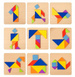 TANGRAM DREWNIANE PUZZLE UKŁADANKA W METALOWYM PUDEŁKU +120 KART Z FIGURAMI