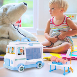 ZESTAW LEKARSKI AMBULANS AUTO KARETKA ZABAWKA DLA DZIECI Z LALKĄ I NOSZAMI