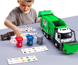 AUTO ŚMIECIARKA METALOWA Z NAPĘDEM ZABAWKA KOSZE NA SEGREGACJA DLA DZIECI