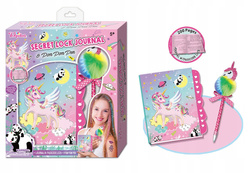 PAMIĘTNIK SEKRETNY NA KOD SZYFR DŁUGOPIS UNICORN JEDNOROŻEC Z POMPONEM