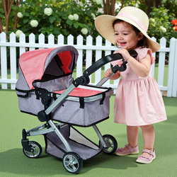 WÓZEK GONDOLA DLA LALEK LALKI GŁĘBOKI SPACEROWY ZABAWKA 2W1  DUŻE KÓŁKA