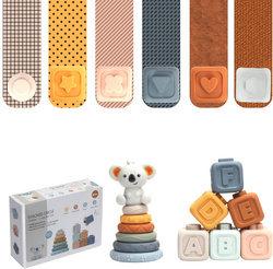 KLOCKI SENSORYCZNE GRYZAKI WIEŻA KOSTKA DO UKŁADANIA Z MIŚ MIĘKKIE GUMOWE