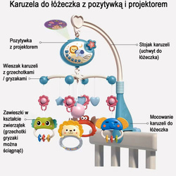 DZIECIĘCA KARUZELA DO ŁÓŻECZKA KARUZELKA Z PROJEKTOR LED POZYTYWKA NA PILOT