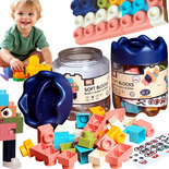 DUŻE MIĘKKIE KLOCKI 30 EL. DLA DZIECI PLASTIKOWE ZESTAW POJEMNIK I NAKLEJKI