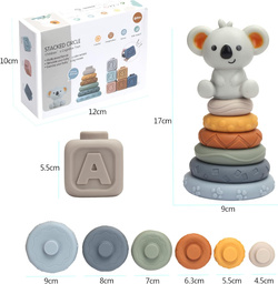 KLOCKI SENSORYCZNE GRYZAKI WIEŻA KOSTKA DO UKŁADANIA Z MIŚ MIĘKKIE GUMOWE