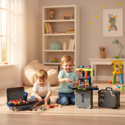 STÓŁ WARSZTAT DZIECIĘCY ZESTAW NARZĘDZIA WALIZKA ZABAWKI DLA DZIECI CHŁOPCA