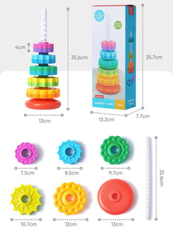 ZAKRĘCONA WIEŻA ZABAWKI DO UKŁADANIA EDUKACYJNE DLA DZIECI SENSORYCZNE +12m