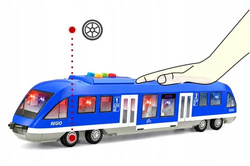 TRAMWAJ POCIĄG INTERAKTYWNY OTWIERANE DRZWI ŚWIATŁO DŹWIĘK BATERIE ZABAWKA